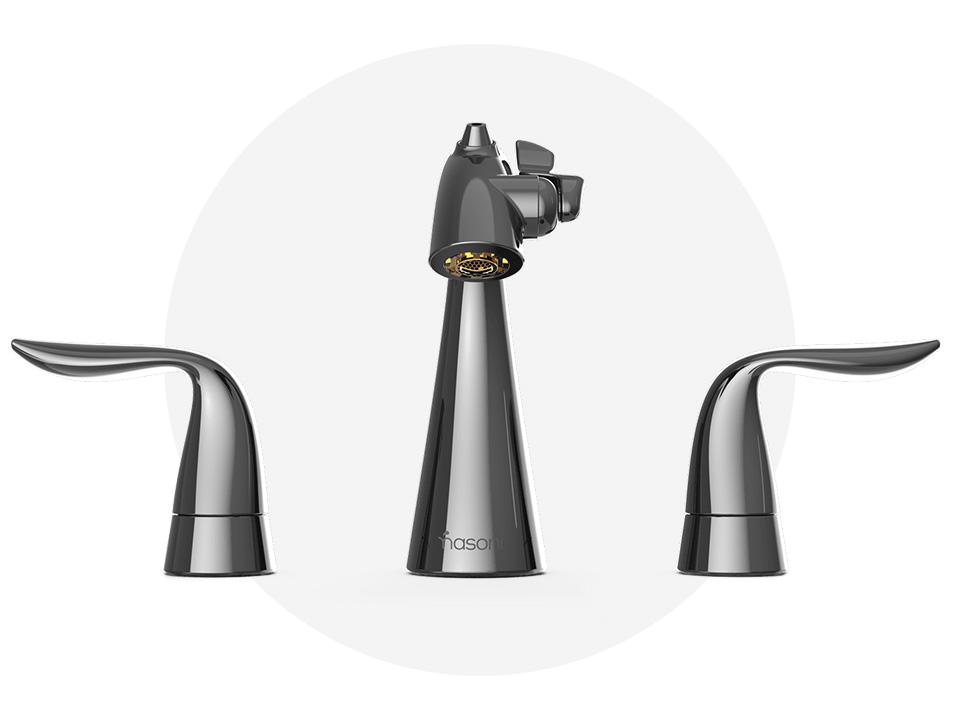 Front View of Gloss Black Nickel Nasoni Widespread Fountain Faucet