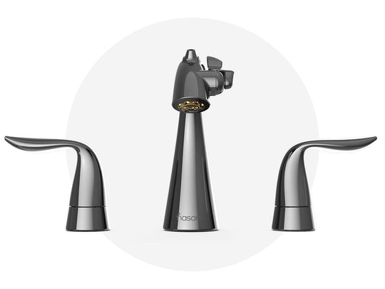 Front View of Gloss Black Nickel Nasoni Widespread Fountain Faucet