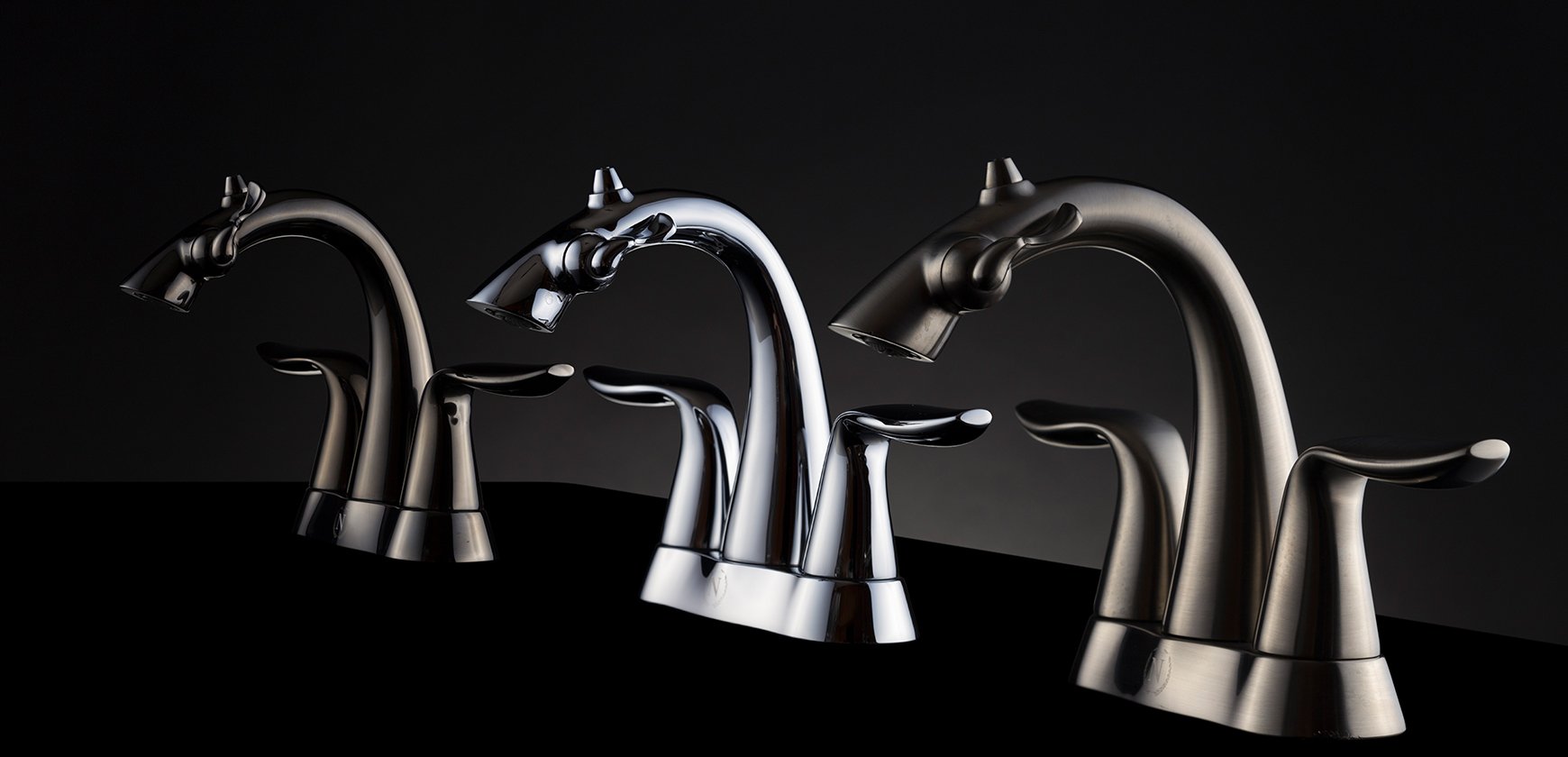 Group photo of Nasoni Centerset Fountain Faucets on Black Background
