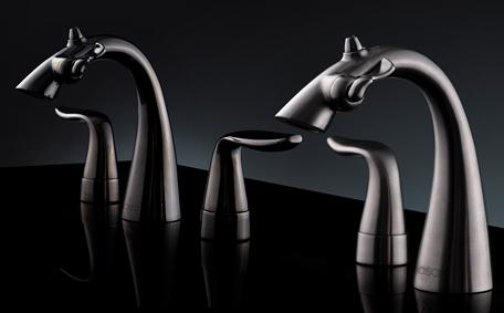 Widespread Nasoni fountain faucets on black background 