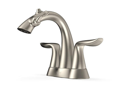 Front Angle View of Brushed Nickel Nasoni Centerset Fountain Faucet on White Background