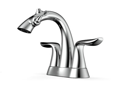 Front Angle View of Polished Chrome Nasoni Centerset Fountain Faucet on White Background