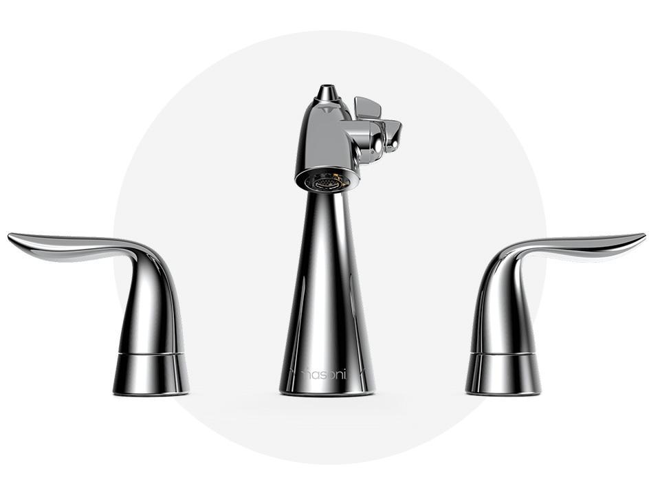 Front View of Polished Chrome Nasoni Widespread Fountain Faucet