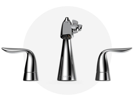 Front View of Polished Chrome Nasoni Widespread Fountain Faucet